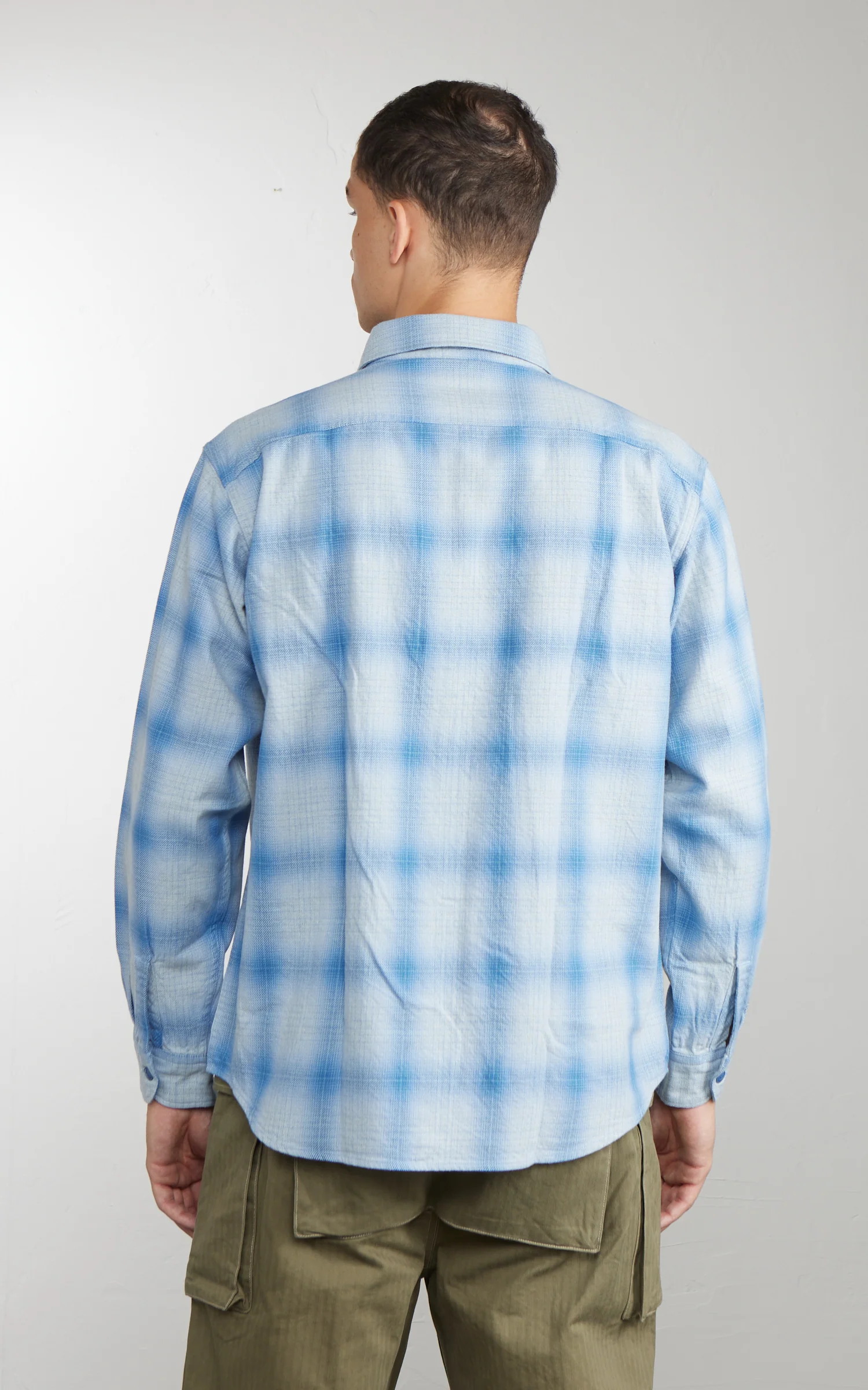 Pherrow's 26S-731SN Ombre Check Flannel Shirt Indigo x Sax - Image 4
