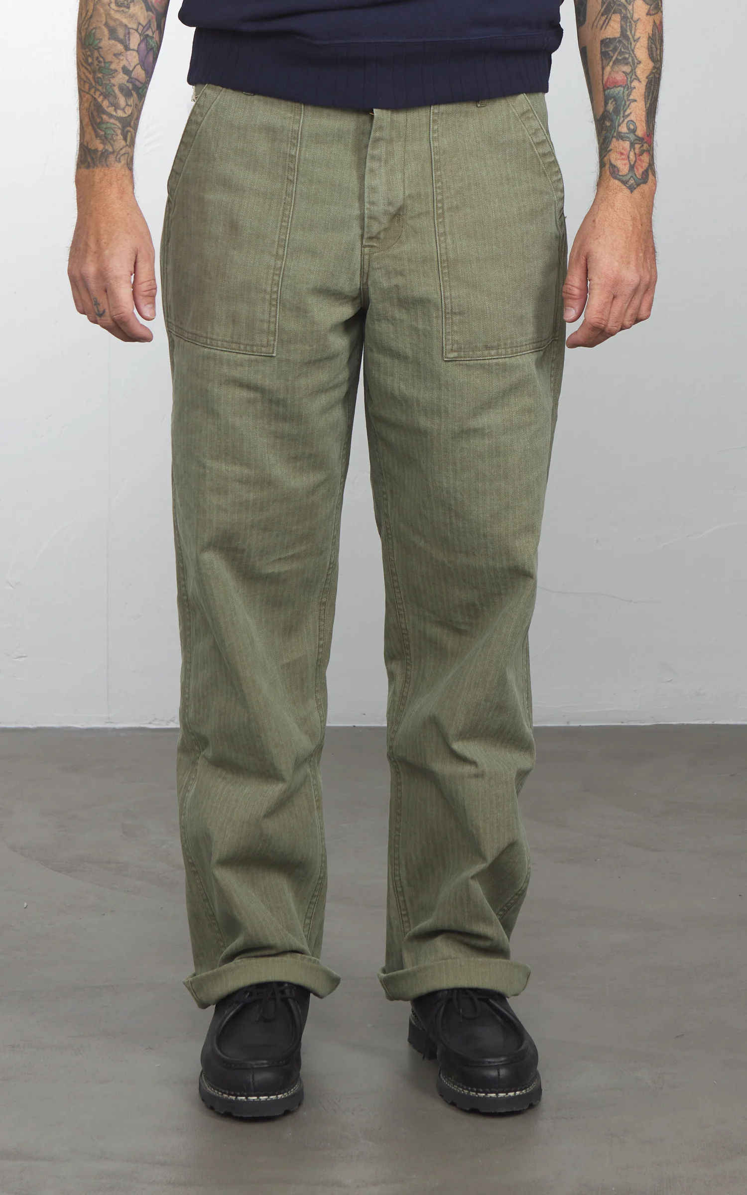 Pherrow's 26S-PUP-H Herringbone Baker Pants Olive - Image 2