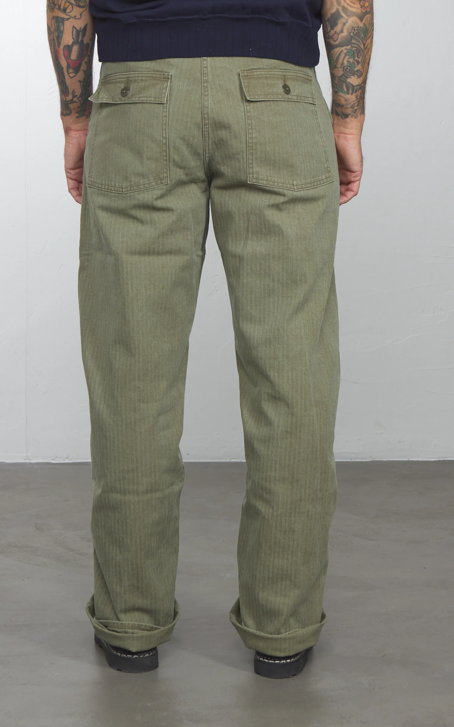 Pherrow's 26S-PUP-H Herringbone Baker Pants Olive - Image 3