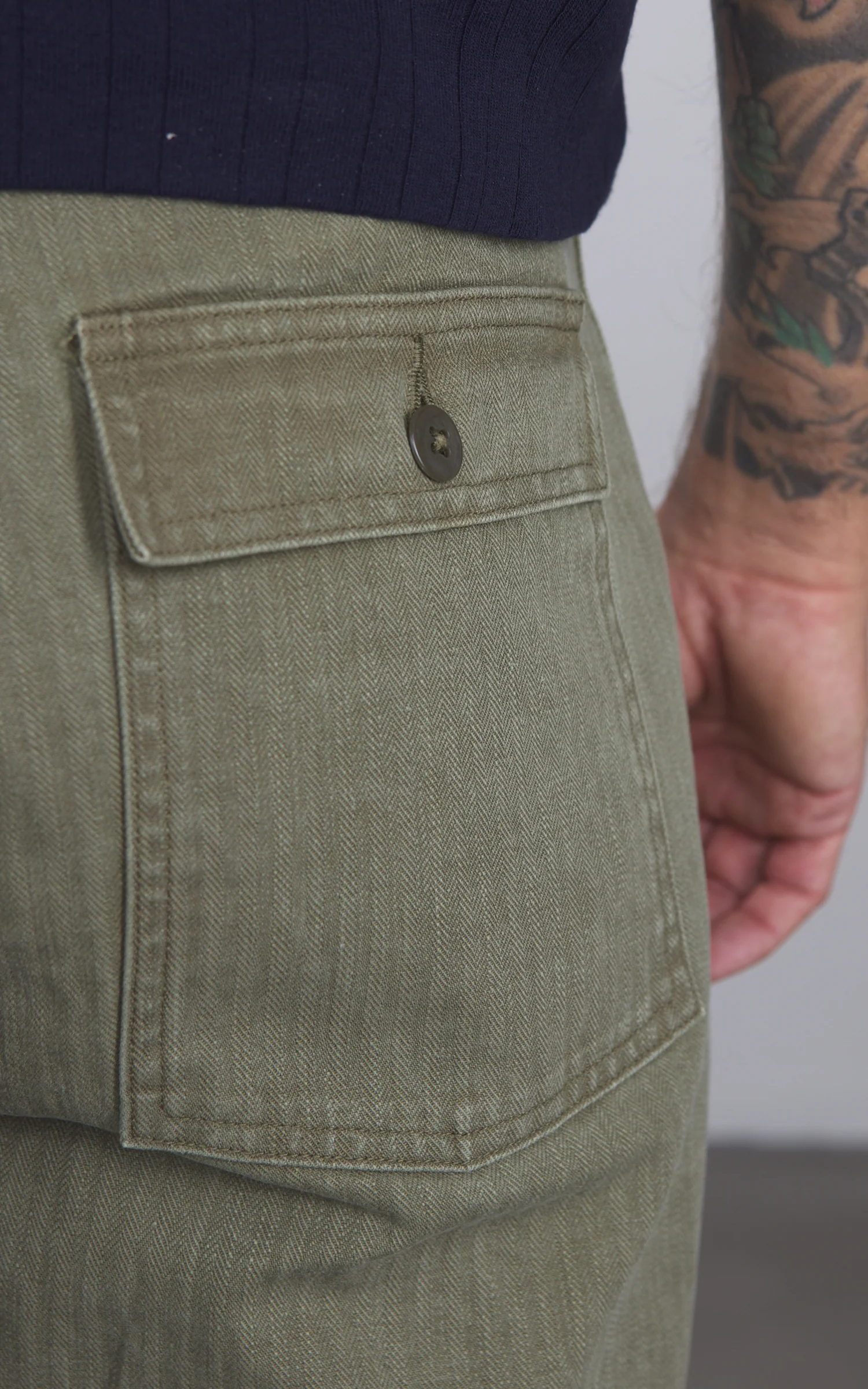 Pherrow's 26S-PUP-H Herringbone Baker Pants Olive - Image 4
