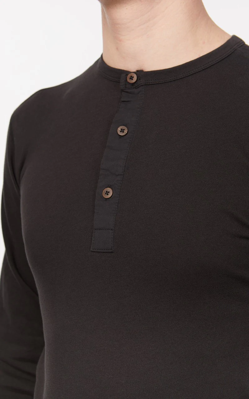 Pike Brothers 1927 Henley Shirt Long Sleeve Faded Black - Image 8
