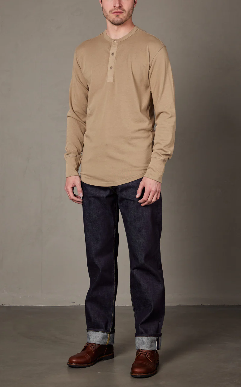 Pike Brothers 1927 Henley Shirt Long Sleeve Mojave Beige - Image 2