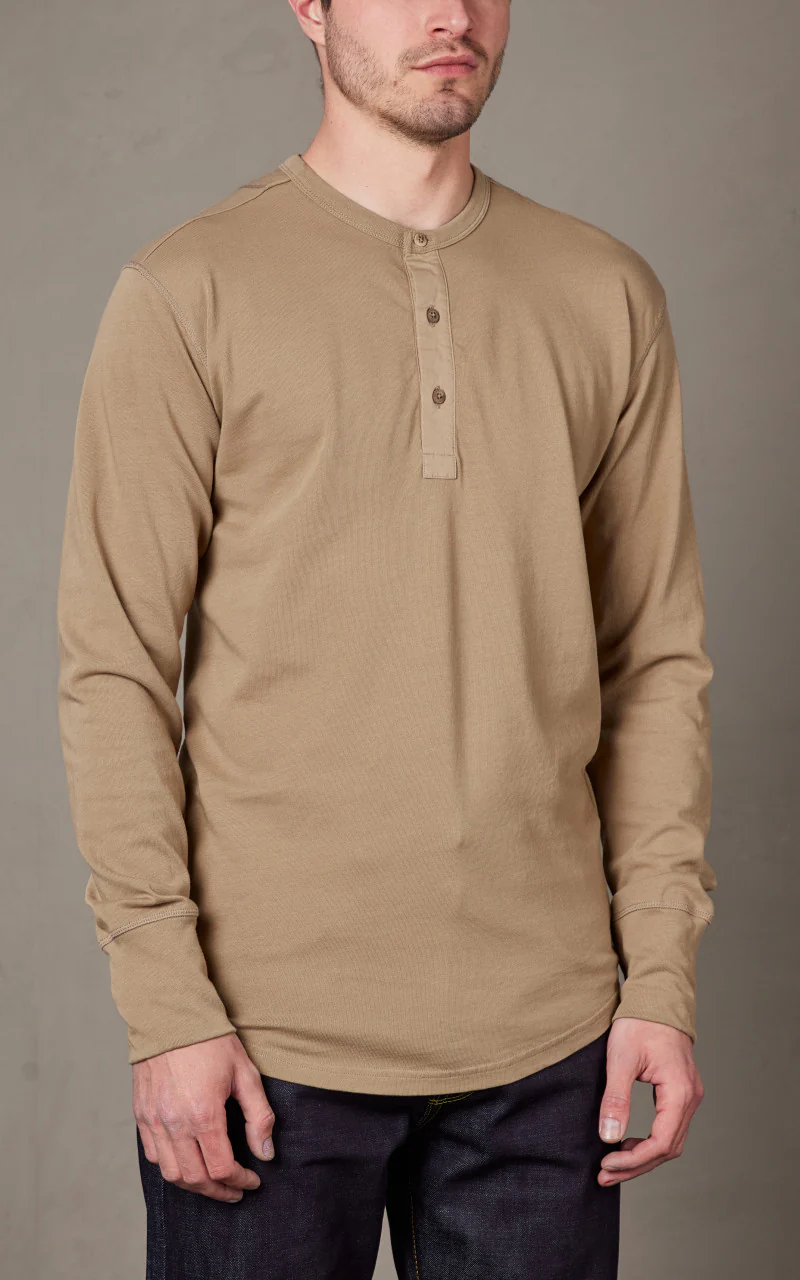 Pike Brothers 1927 Henley Shirt Long Sleeve Mojave Beige - Image 3