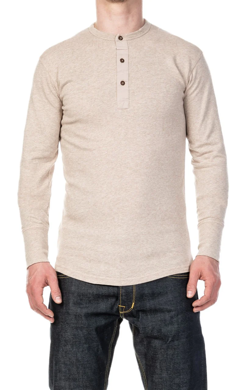 Pike Brothers 1927 Henley Shirt Long Sleeve Oatmeal - Image 2