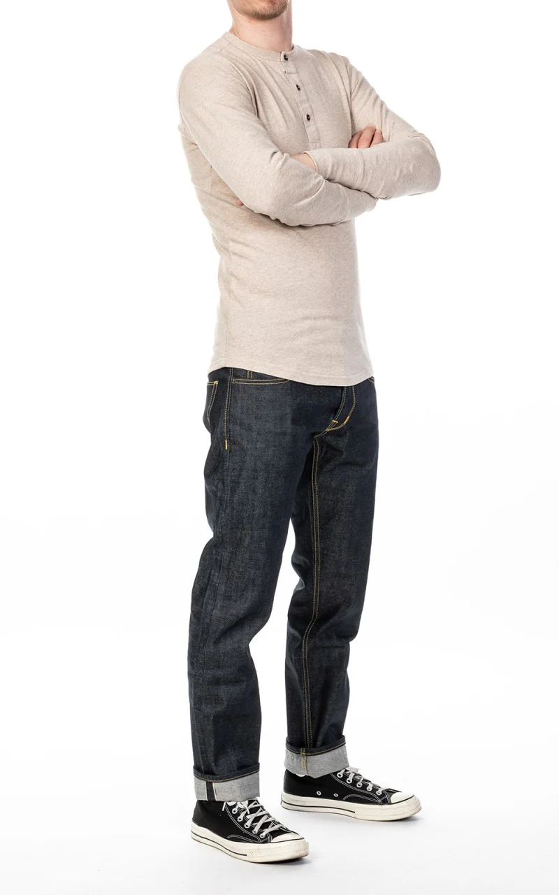 Pike Brothers 1927 Henley Shirt Long Sleeve Oatmeal - Image 3