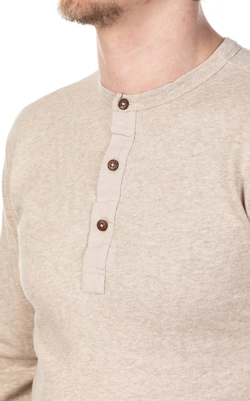 Pike Brothers 1927 Henley Shirt Long Sleeve Oatmeal - Image 5