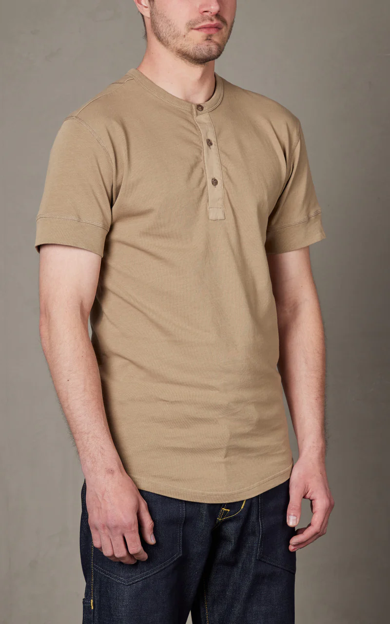 Pike Brothers 1927 Henley Shirt Short Sleeve Mojave Beige - Image 3