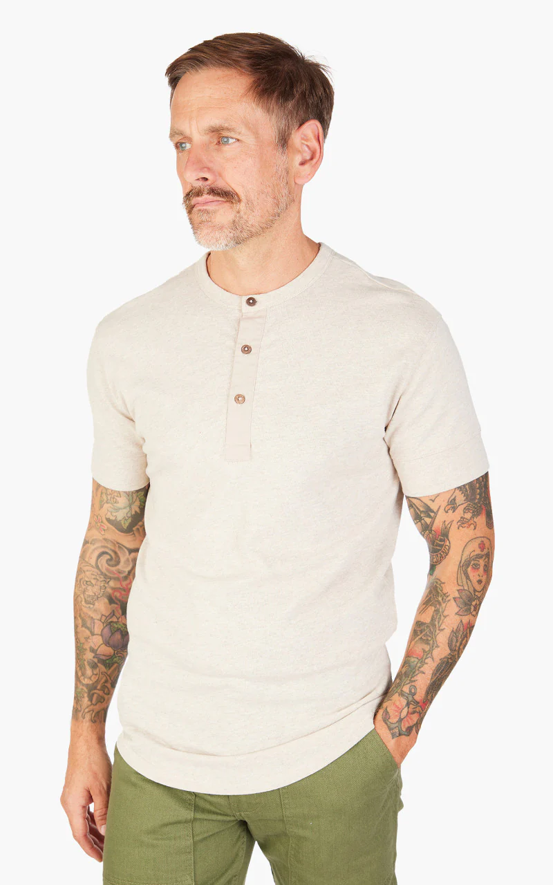 Pike Brothers 1927 Henley Short Sleeve Ecru Melange - Image 4