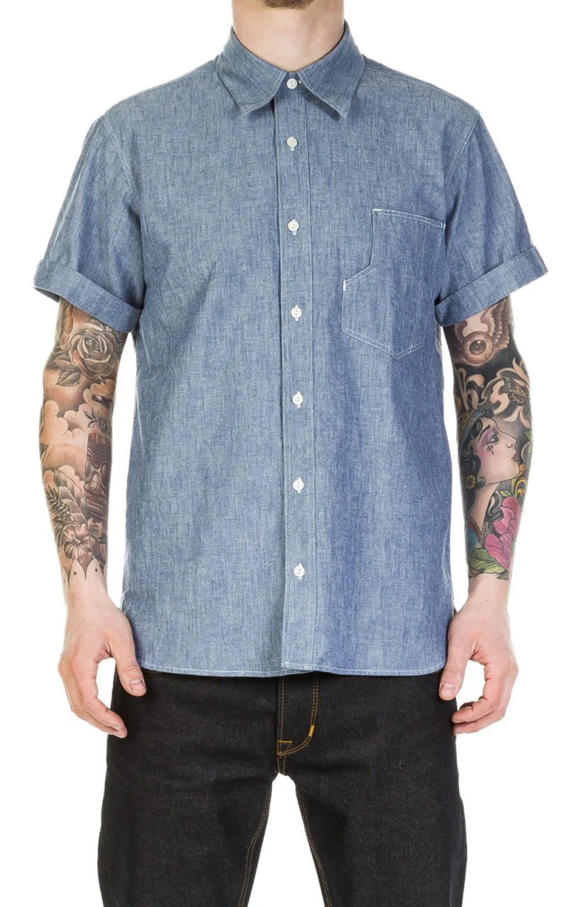 Pike Brothers 1937 Roamer Shirt Short Sleeve Blue Chambray - Image 2