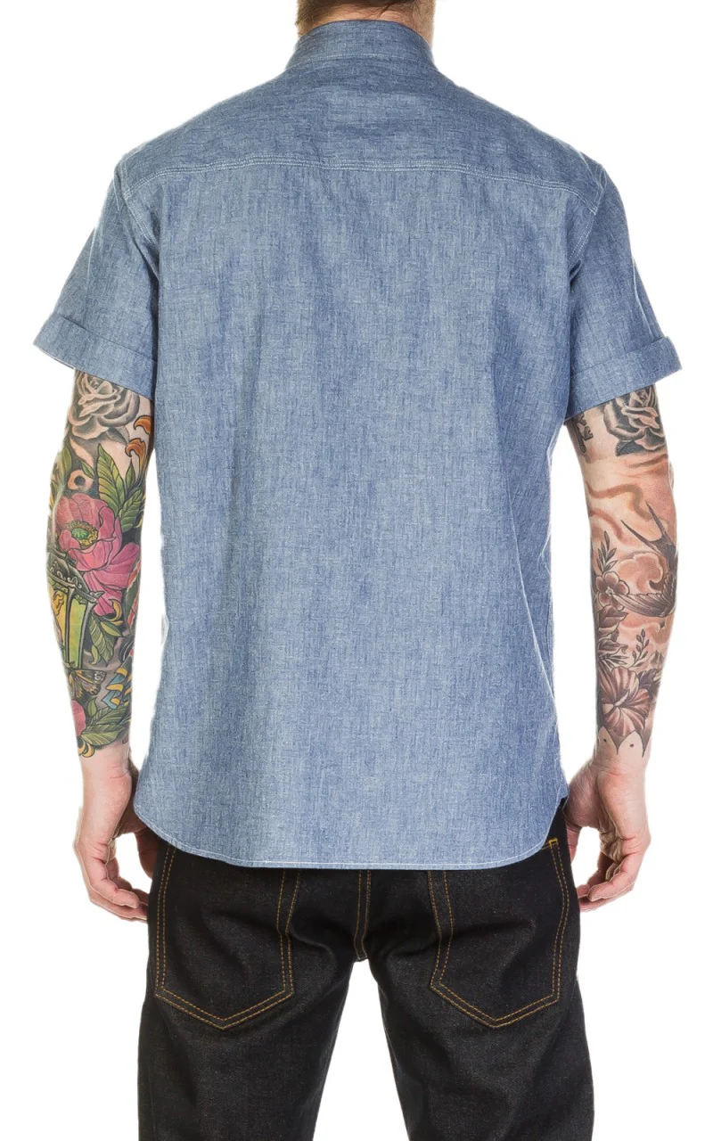 Pike Brothers 1937 Roamer Shirt Short Sleeve Blue Chambray - Image 3