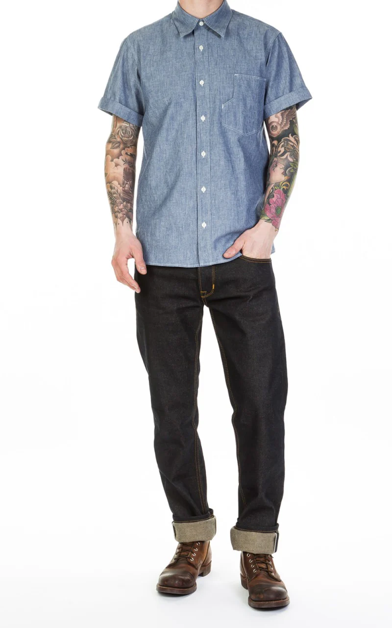 Pike Brothers 1937 Roamer Shirt Short Sleeve Blue Chambray - Image 4