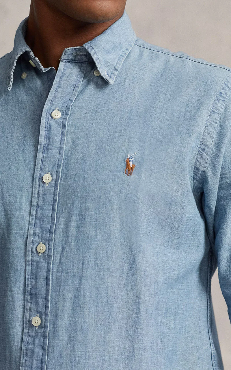 Polo Ralph Lauren Custom Fit Chambray Shirt Blue - Image 3