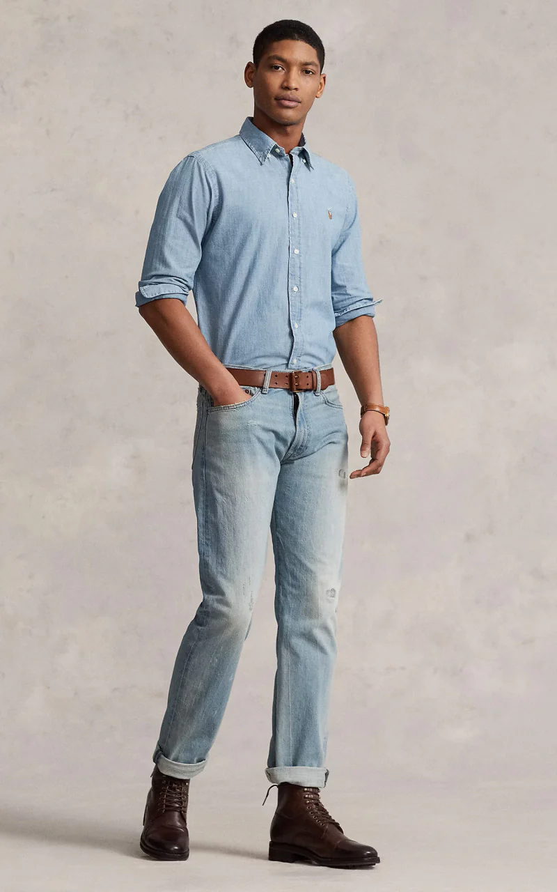 Polo Ralph Lauren Custom Fit Chambray Shirt Blue - Image 4