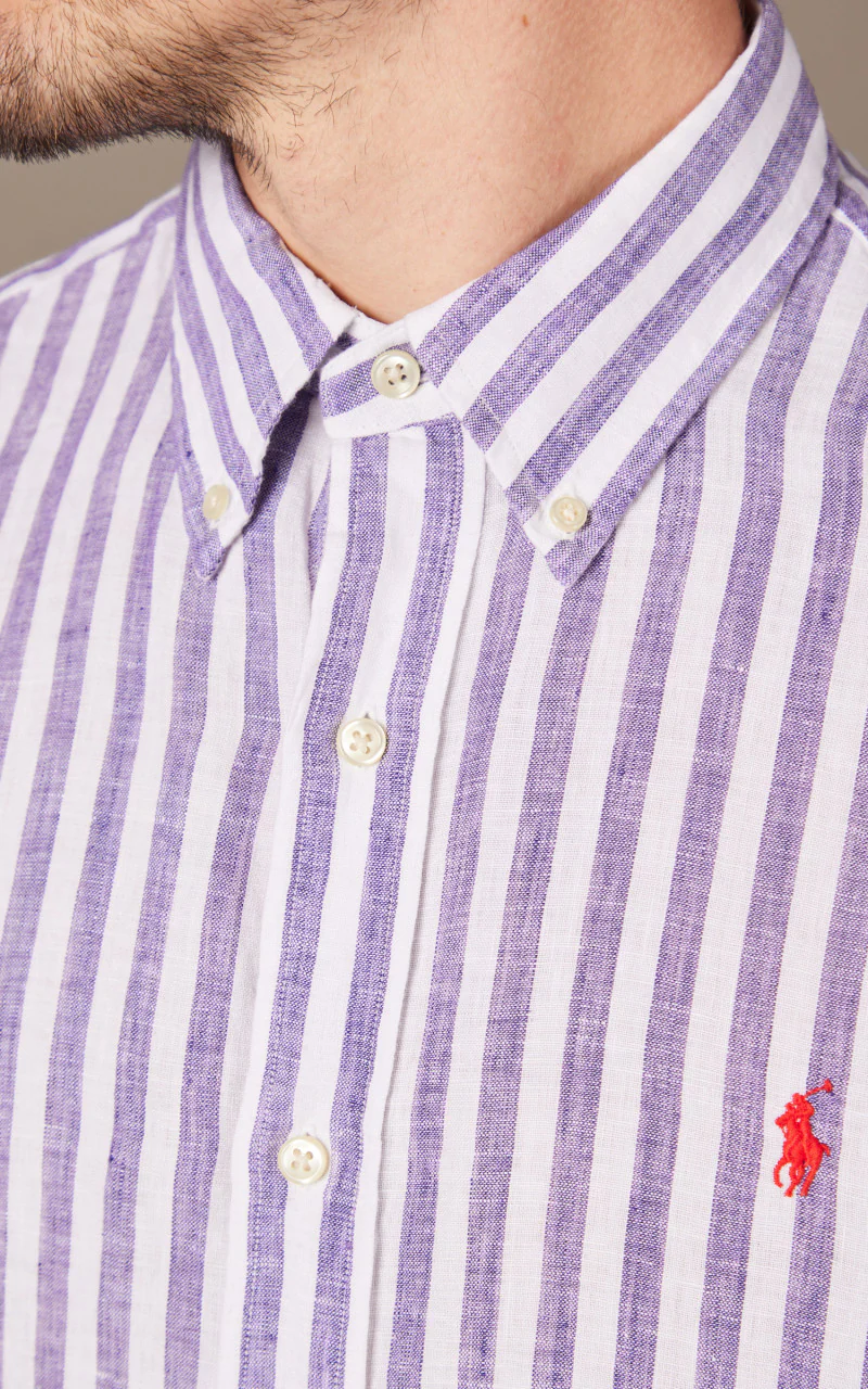 Polo Ralph Lauren Custom Fit Striped Linen Shirt Blue/White - Image 3