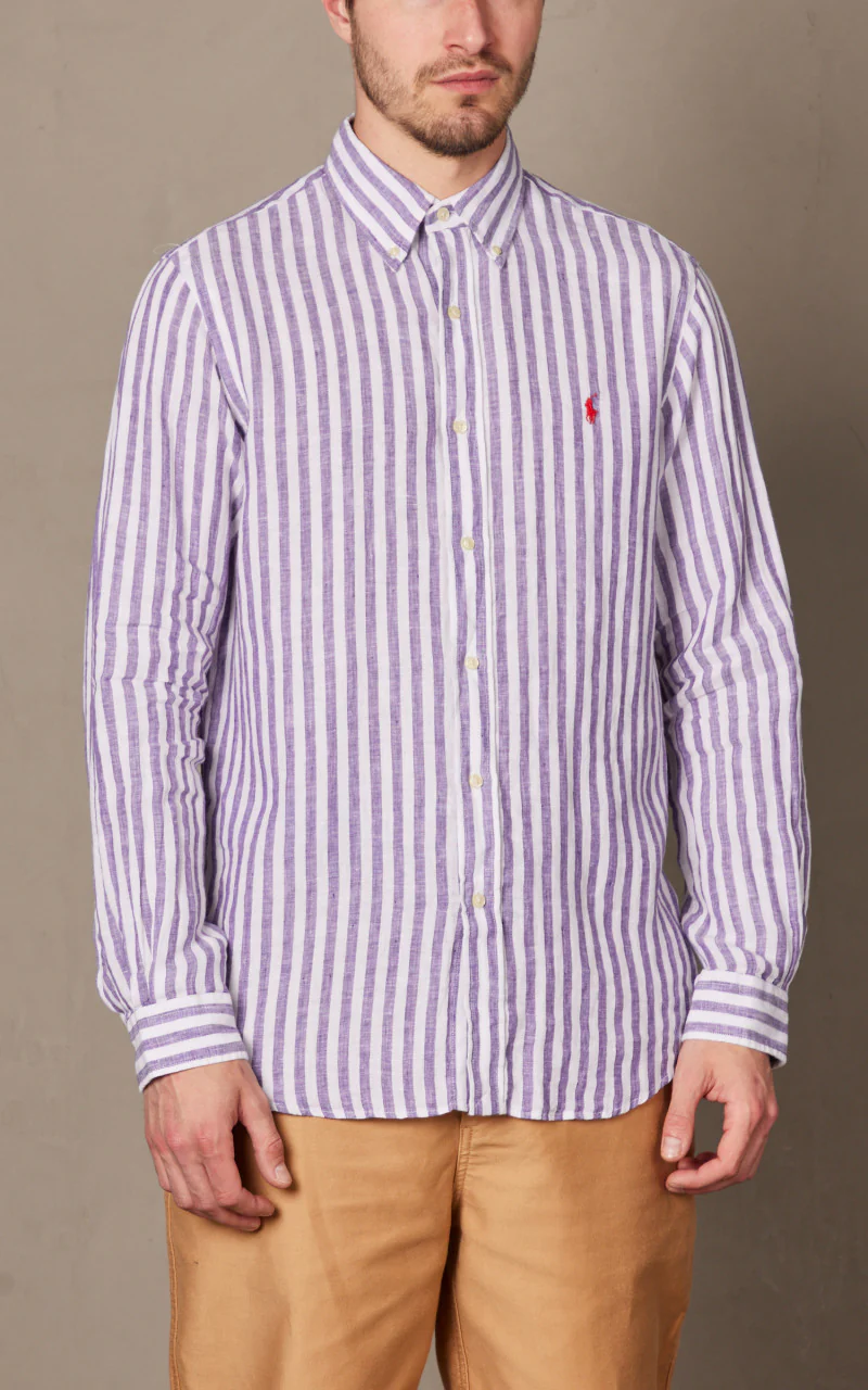 Polo Ralph Lauren Custom Fit Striped Linen Shirt Blue/White - Image 4
