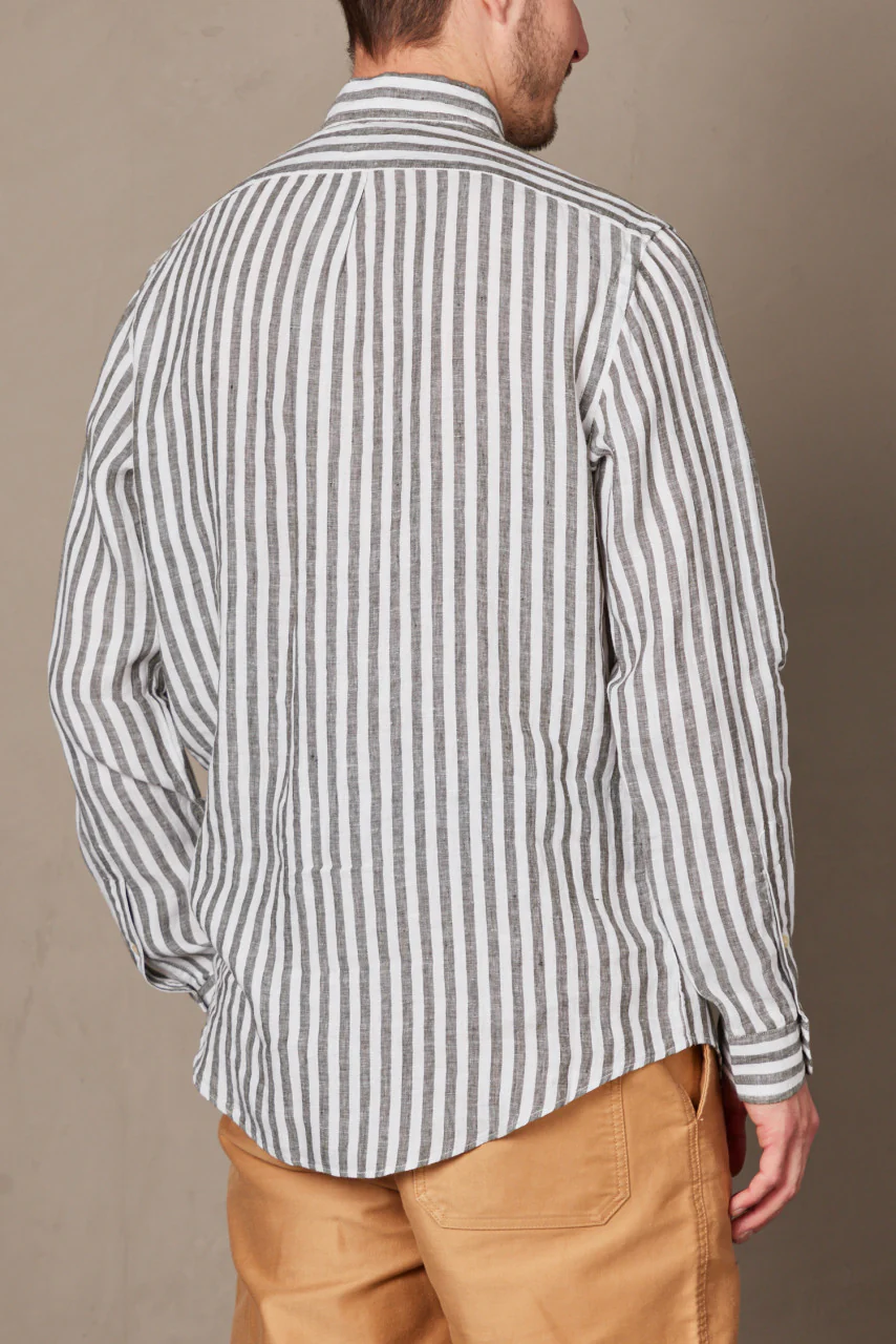 Polo Ralph Lauren Custom Fit Striped Linen Shirt Olive/White - Image 5