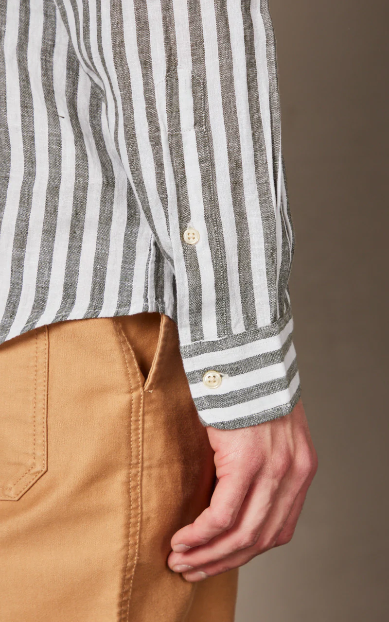 Polo Ralph Lauren Custom Fit Striped Linen Shirt Olive/White - Image 6