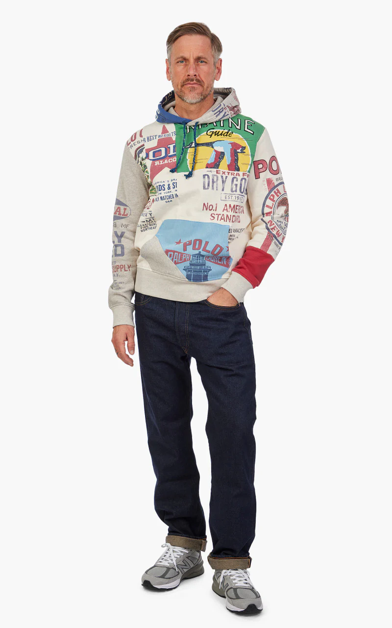 Polo Ralph Lauren Patchwork Graphic Fleece Hoodie Deckwash White Multi - Image 2