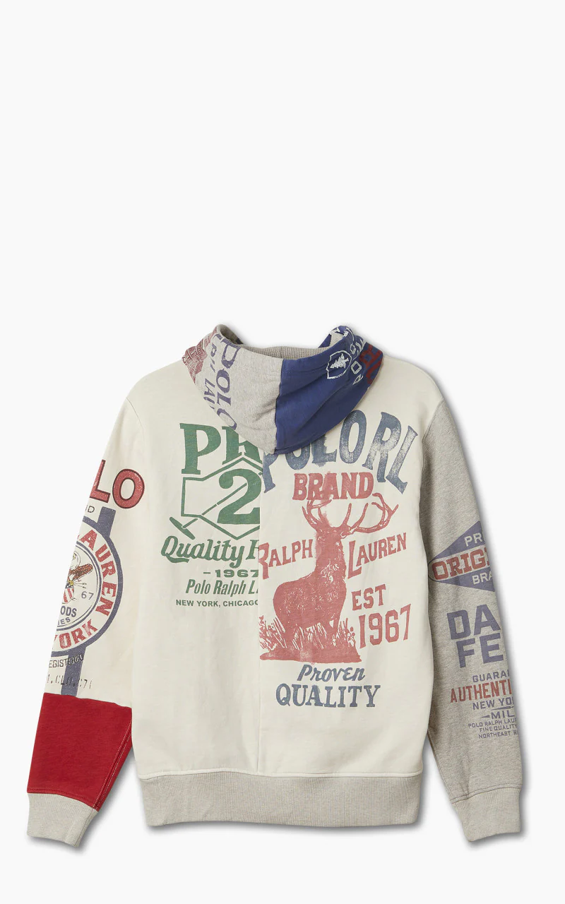 Polo Ralph Lauren Patchwork Graphic Fleece Hoodie Deckwash White Multi - Image 3