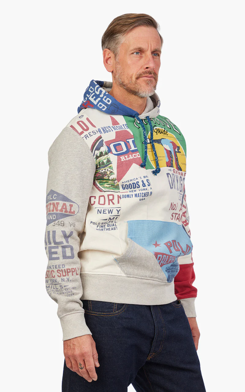 Polo Ralph Lauren Patchwork Graphic Fleece Hoodie Deckwash White Multi - Image 4