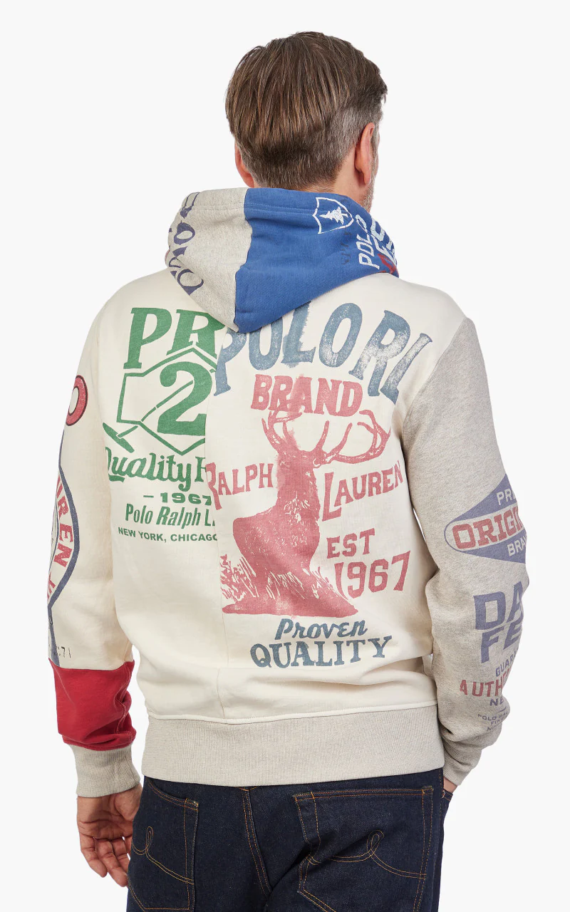 Polo Ralph Lauren Patchwork Graphic Fleece Hoodie Deckwash White Multi - Image 5