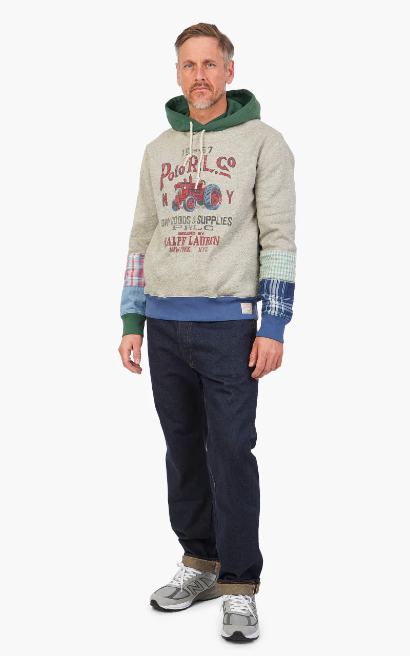 Polo Ralph Lauren Patchwork Graphic Fleece Hoodie Grey - Image 2