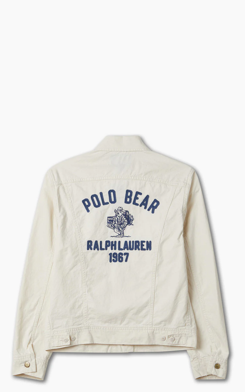 Polo Ralph Lauren Polo Bear Embroidered Trucker Jacket White - Image 3