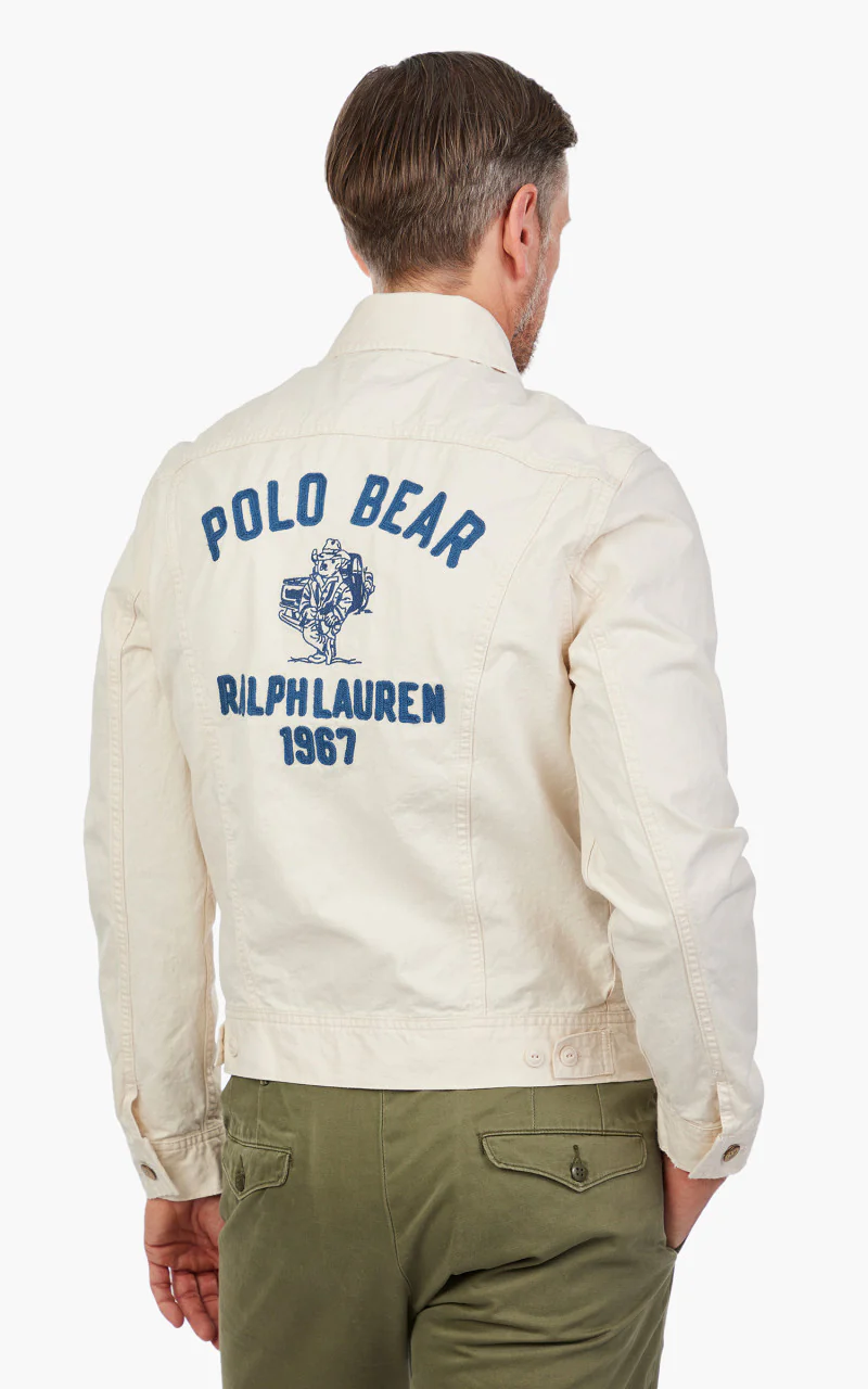 Polo Ralph Lauren Polo Bear Embroidered Trucker Jacket White - Image 6