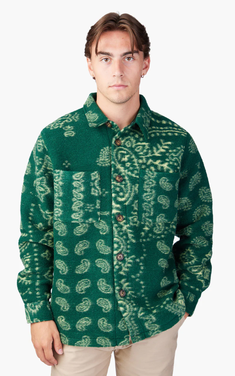 Portuguese Flannel Abstract Paisley Overshirt Green - Image 4