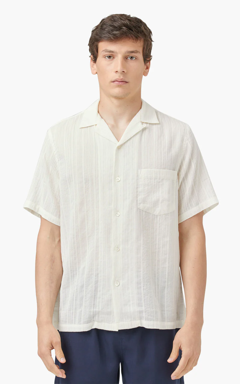 Portuguese Flannel Bahia Camp Collar Shirt Off White - Image 2