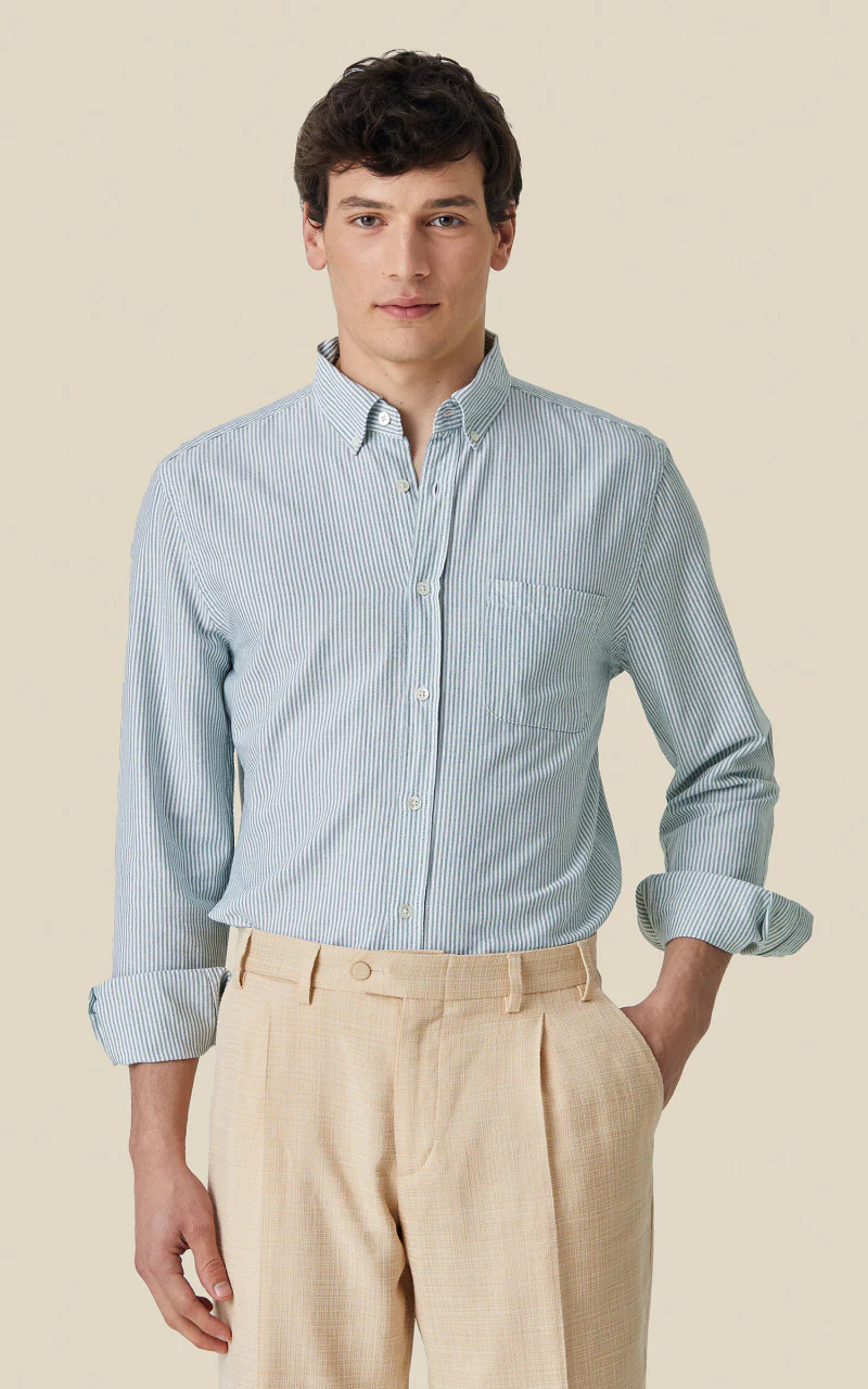 Portuguese Flannel Belavista Stripe Shirt Green - Image 2