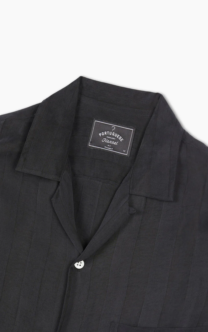 Portuguese Flannel Cupro Camp Collar Shirt Black - Image 2