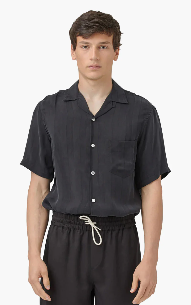 Portuguese Flannel Cupro Camp Collar Shirt Black - Image 3