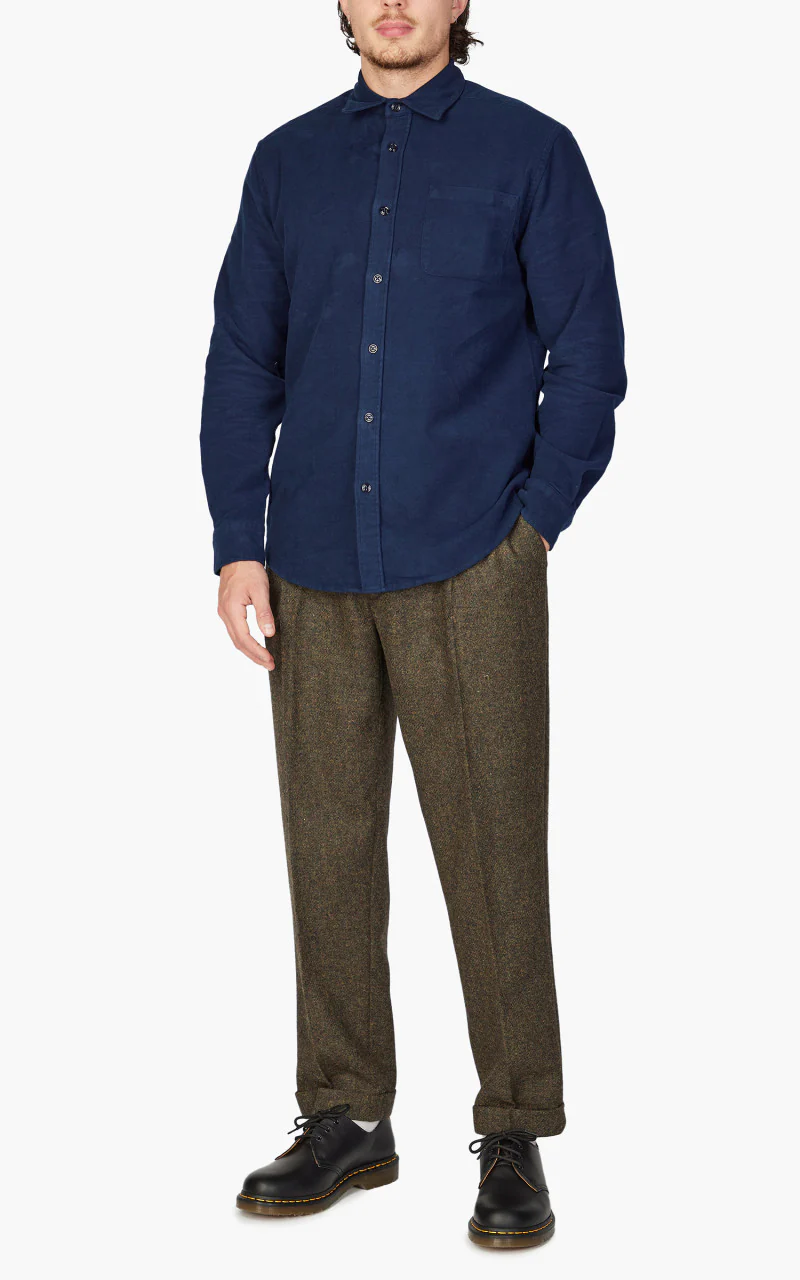 Portuguese Flannel Double Pleat Trousers Forest Green - Image 2