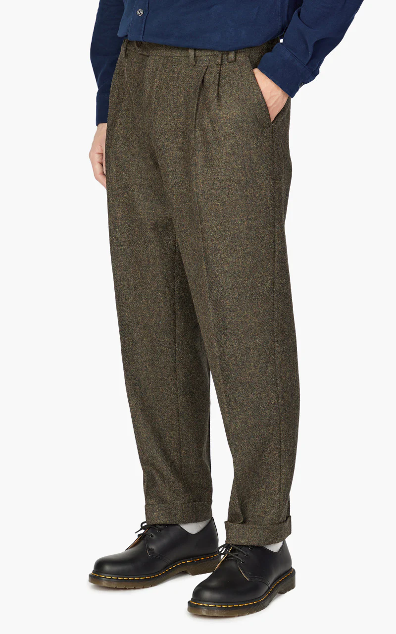 Portuguese Flannel Double Pleat Trousers Forest Green - Image 4