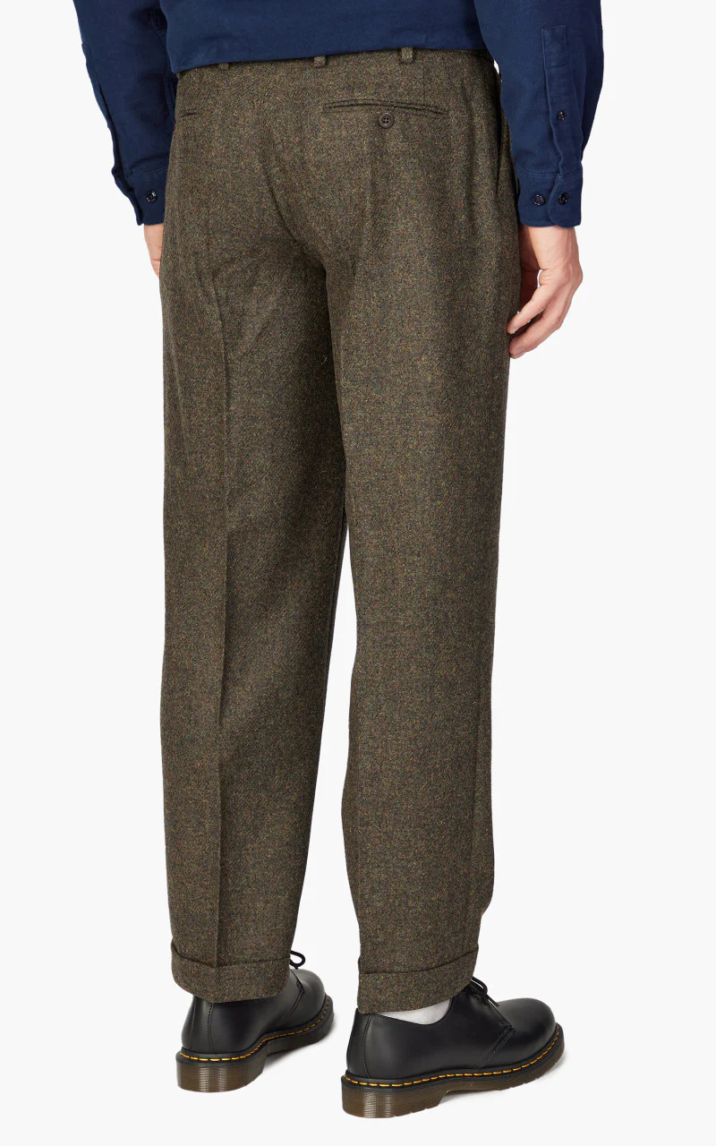 Portuguese Flannel Double Pleat Trousers Forest Green - Image 5