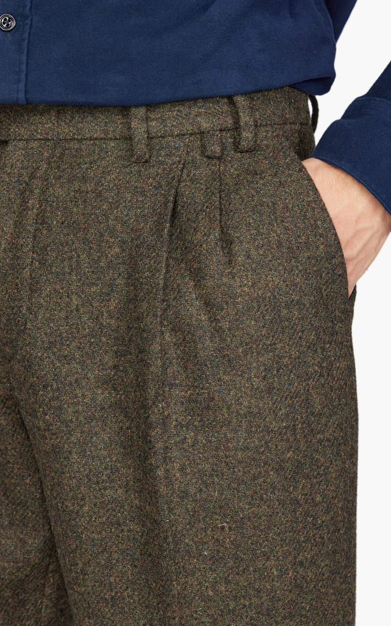 Portuguese Flannel Double Pleat Trousers Forest Green - Image 6