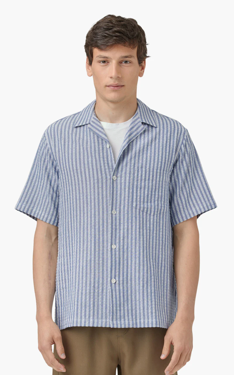 Portuguese Flannel Jacquard Chambray Shirt Blue/White - Image 2