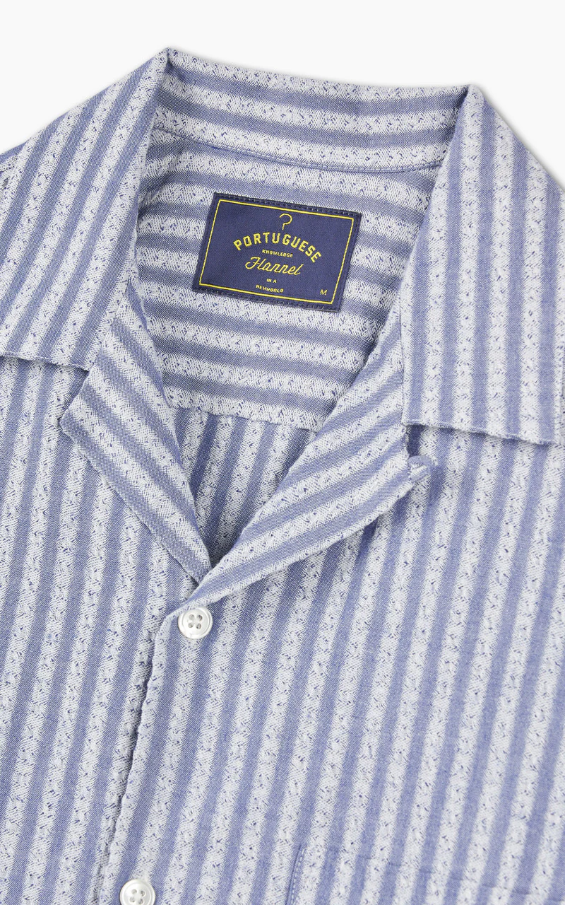 Portuguese Flannel Jacquard Chambray Shirt Blue/White - Image 3