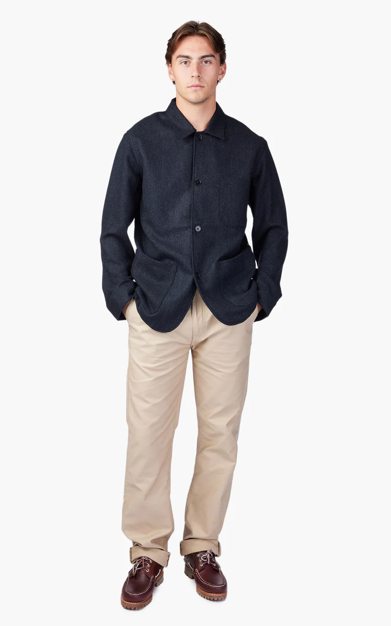 Portuguese Flannel Labura Jacket Herringbone Wool Navy - Image 2