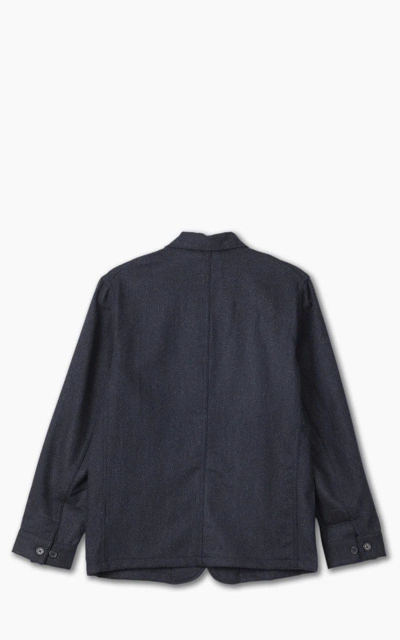 Portuguese Flannel Labura Jacket Herringbone Wool Navy - Image 3