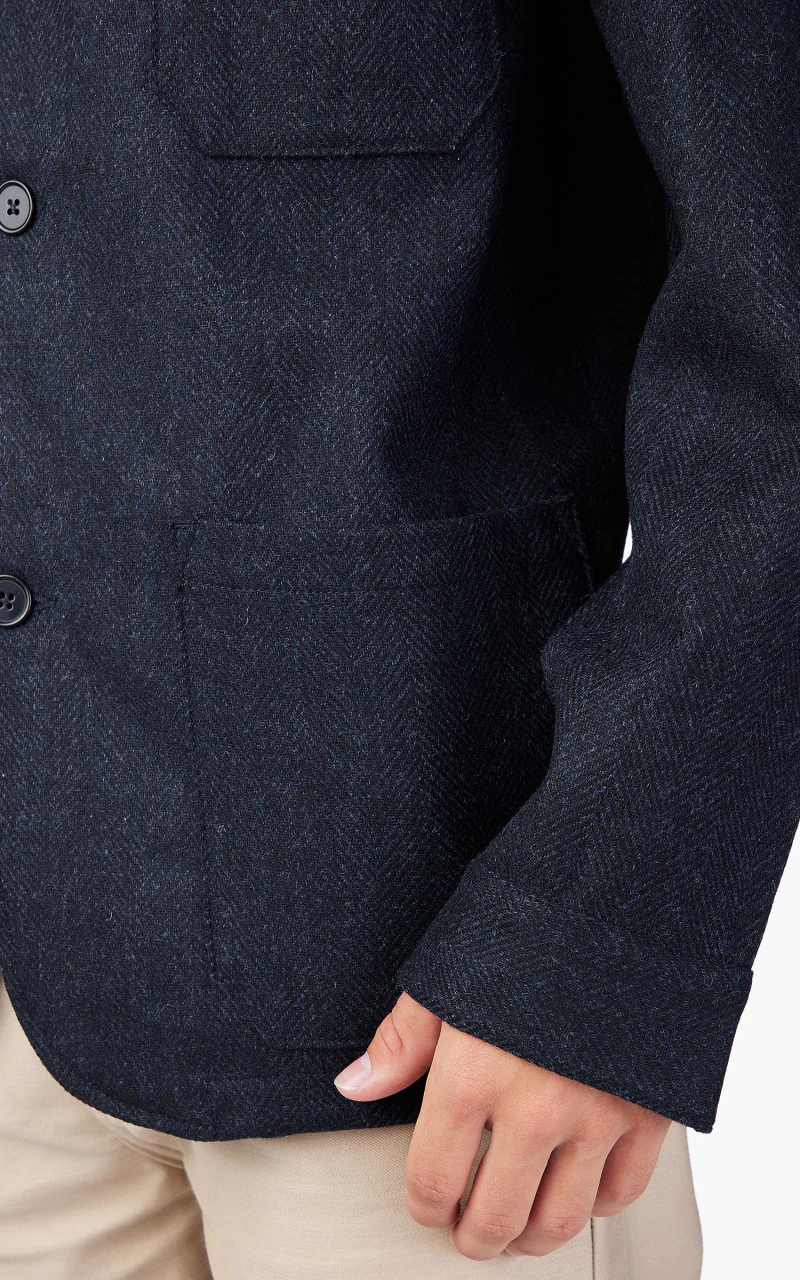 Portuguese Flannel Labura Jacket Herringbone Wool Navy - Image 5