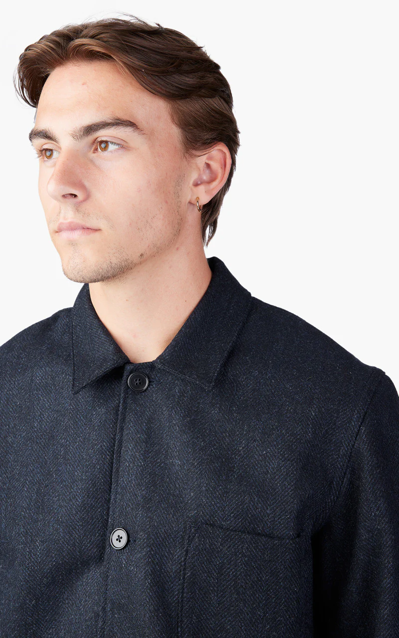 Portuguese Flannel Labura Jacket Herringbone Wool Navy - Image 6