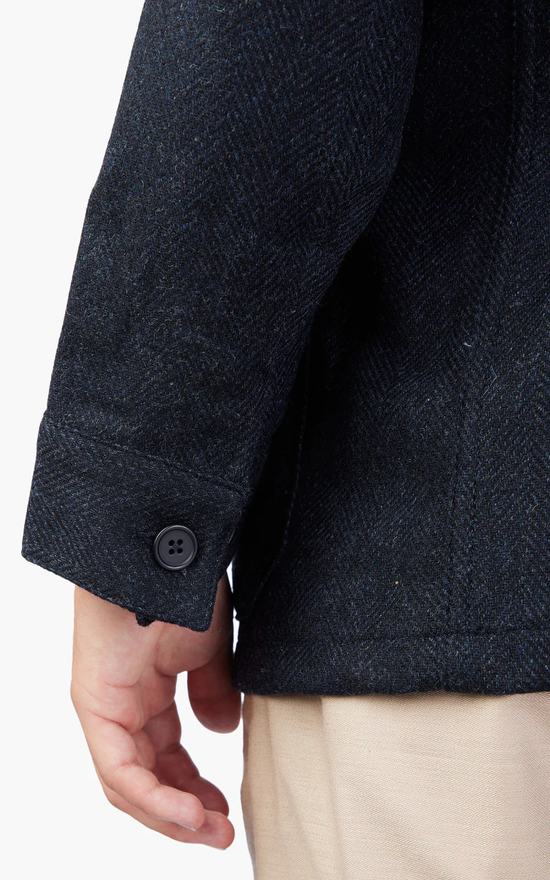 Portuguese Flannel Labura Jacket Herringbone Wool Navy - Image 7
