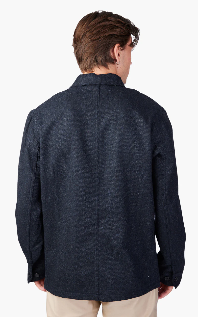 Portuguese Flannel Labura Jacket Herringbone Wool Navy - Image 8