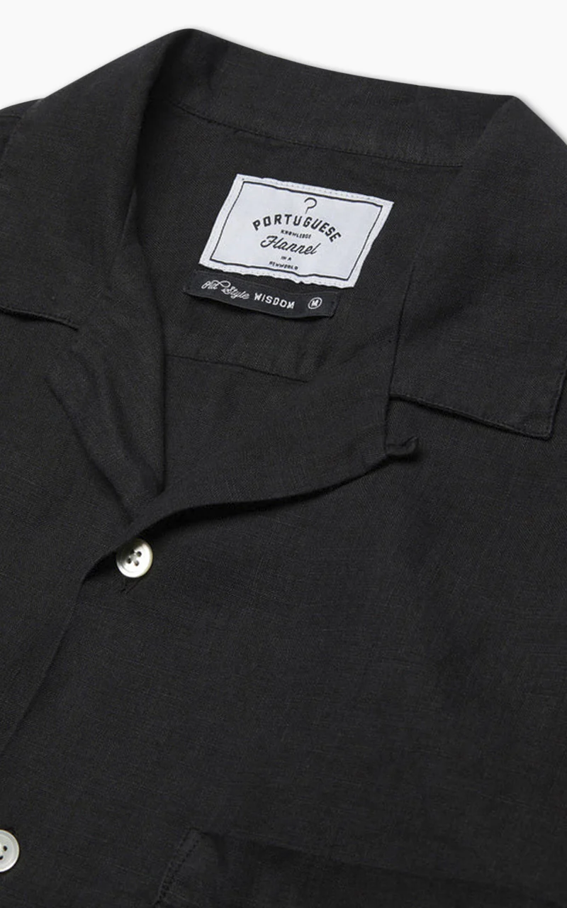 Portuguese Flannel Linen Camp Collar Shirt Black - Image 3