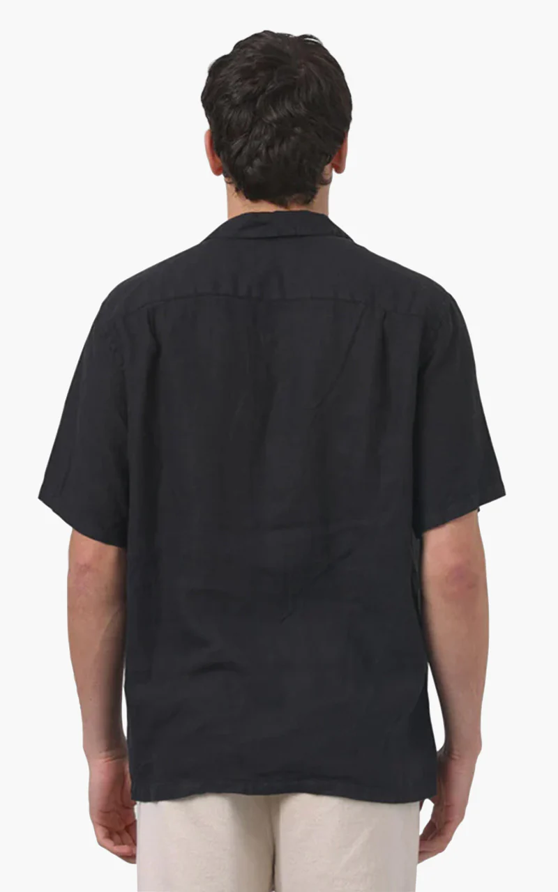 Portuguese Flannel Linen Camp Collar Shirt Black - Image 4