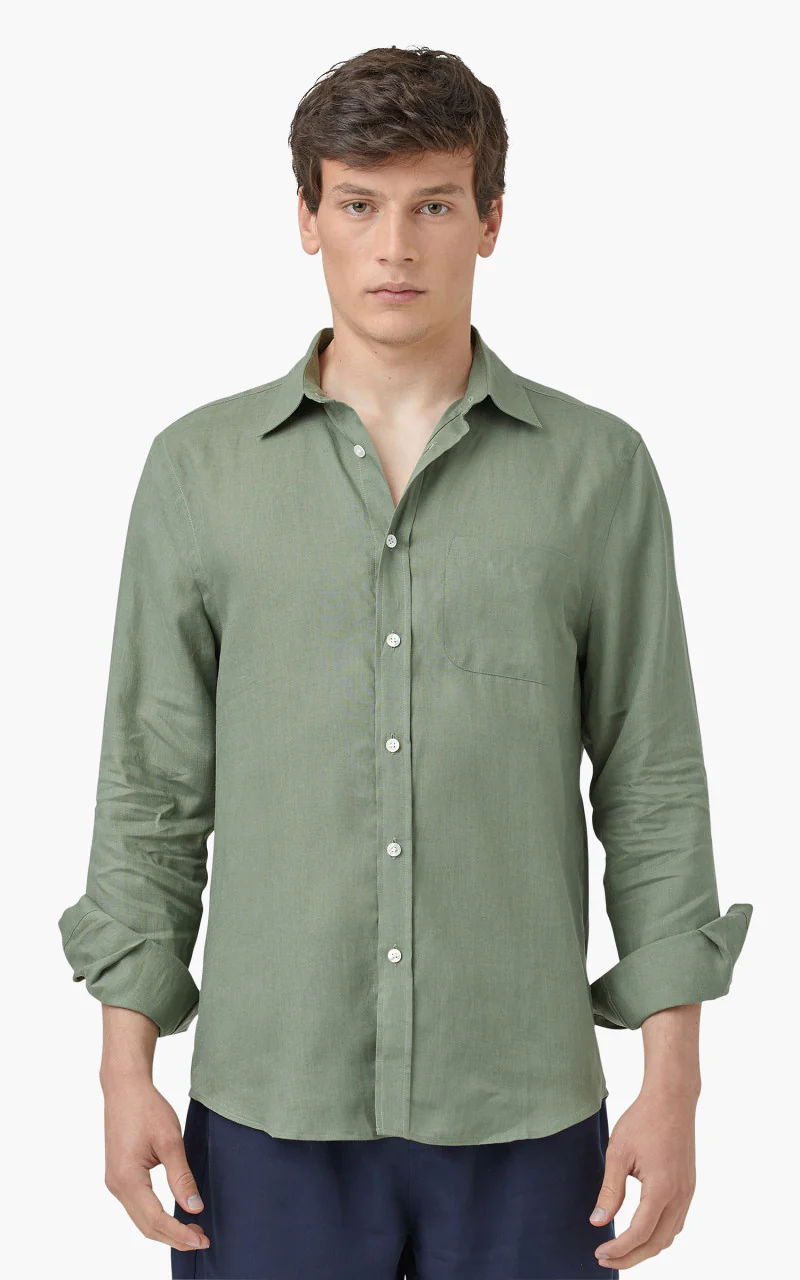 Portuguese Flannel Linen Shirt Dry Green - Image 2