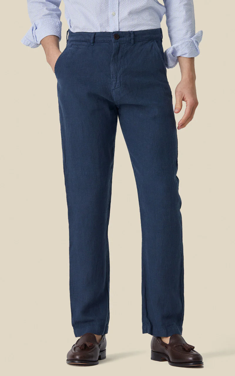 Portuguese Flannel Linen Trouser Navy - Image 2