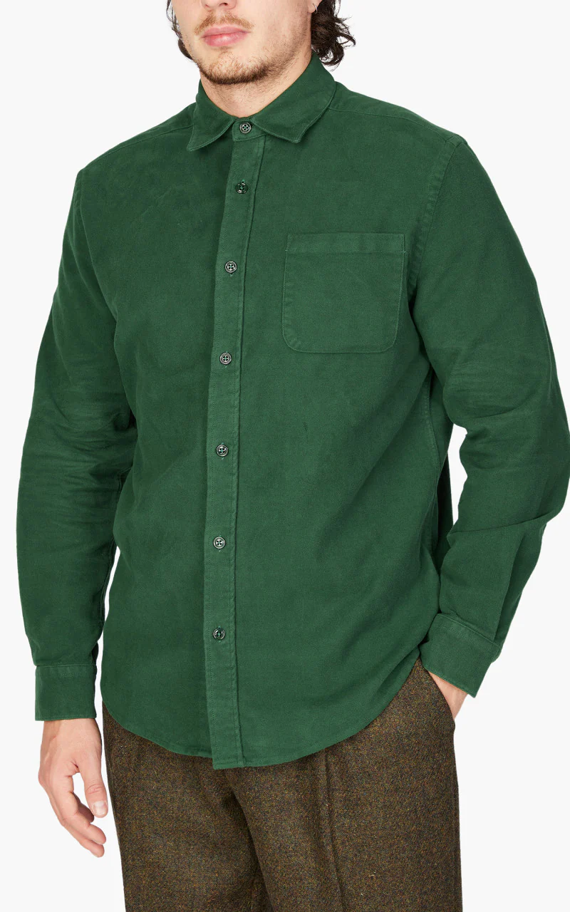 Portuguese Flannel Moleskin Overshirt Green - Image 3
